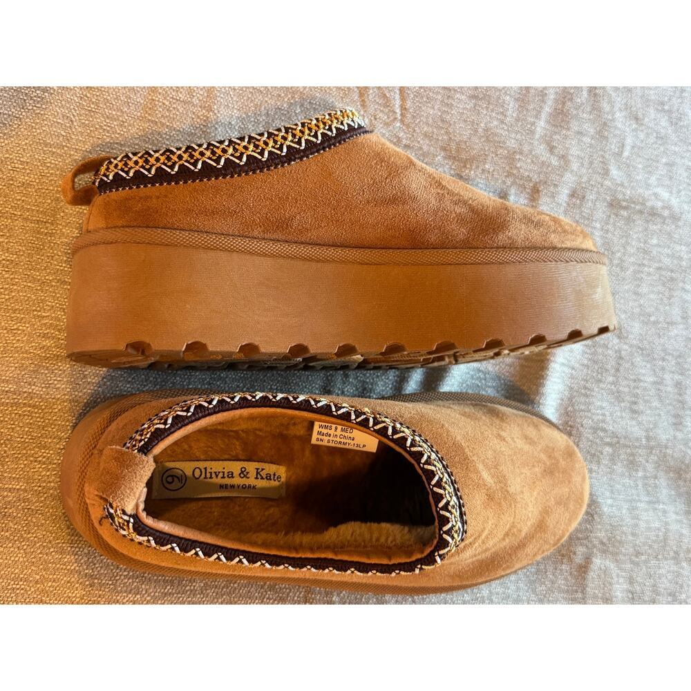 Olivia & Kate Stormy Platform Clogs Womens 9M Brown Faux Suede Sherpa Lined